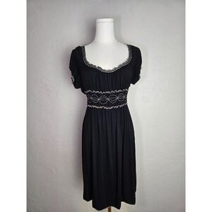 Max Studio Y2k Black Dress Empire Waist White Trim ‎ Dress Size s